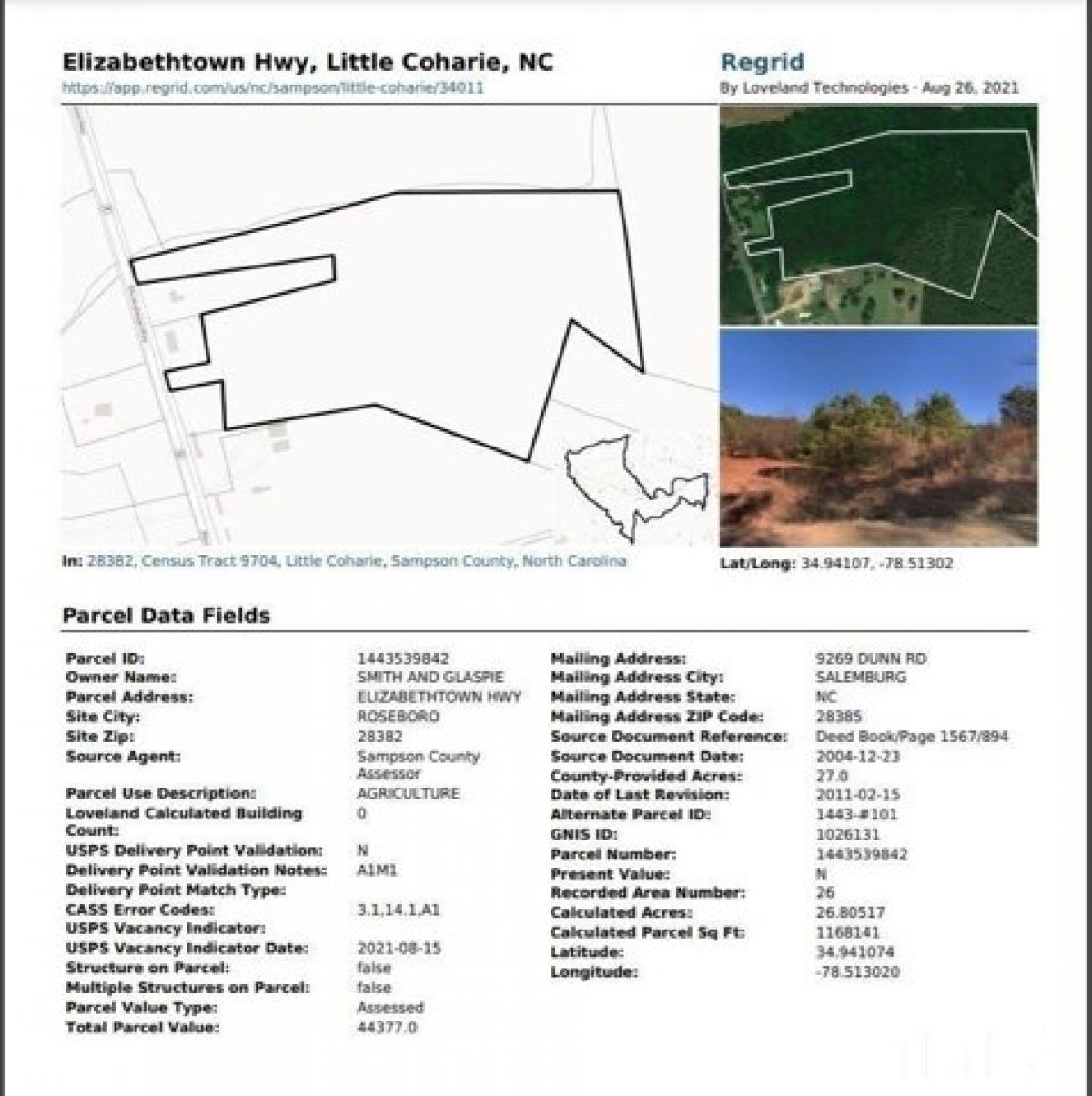 Picture of Residential Land For Sale in Roseboro, North Carolina, United States